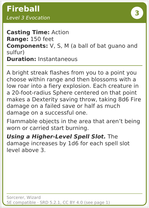 Fireball spell card
